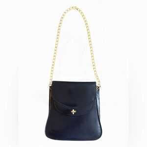 Vintage Navy Blue Italian Leather Purse with Gold Chain